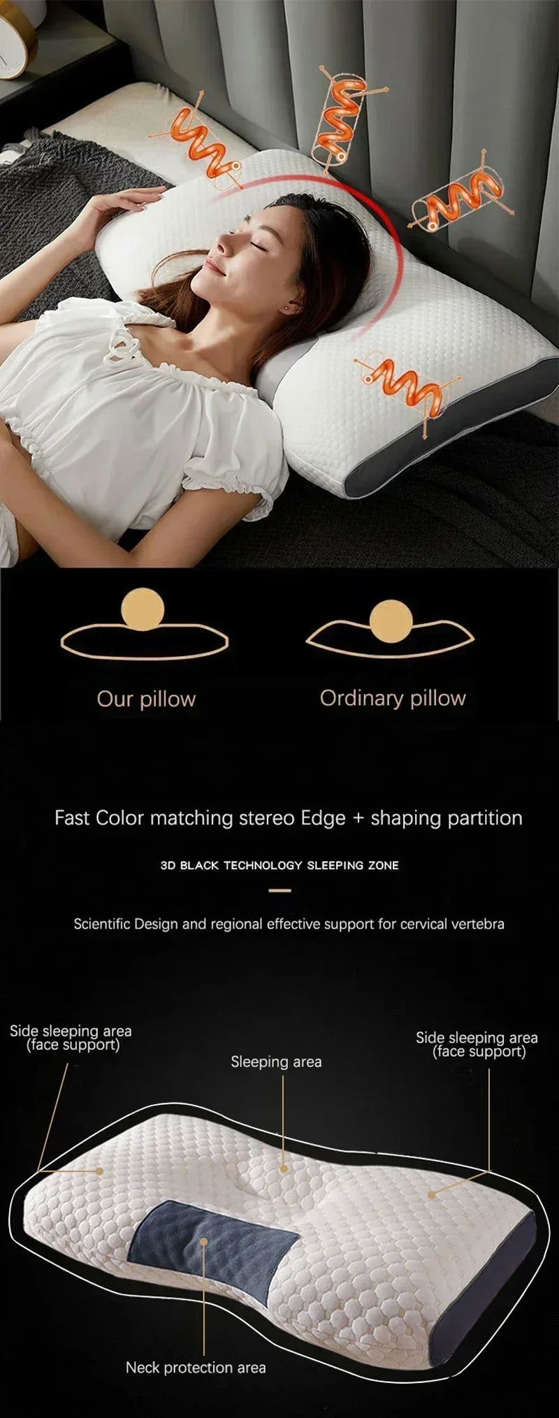High Quality Washable Knitted Massage Pillow, Hypoallergenic Non-Collapse Neck Support Pillow for Better Sleep & Household Use
